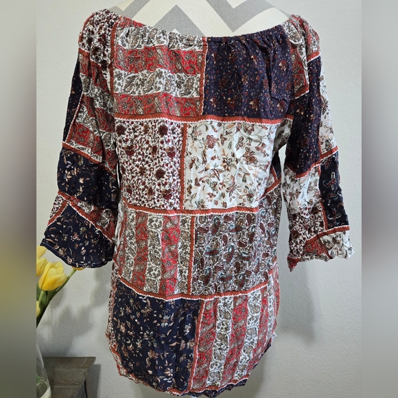 Bailey + Chloe Floral Paisley Boho Peasant Blouse Size Large - Picture 7 of 10